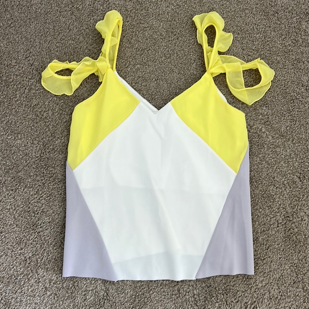 Zara yellow and white ruffle tank top